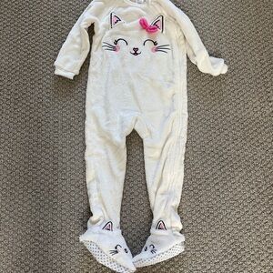 Cozy Cat Face Kids One Piece Pajama - Cream